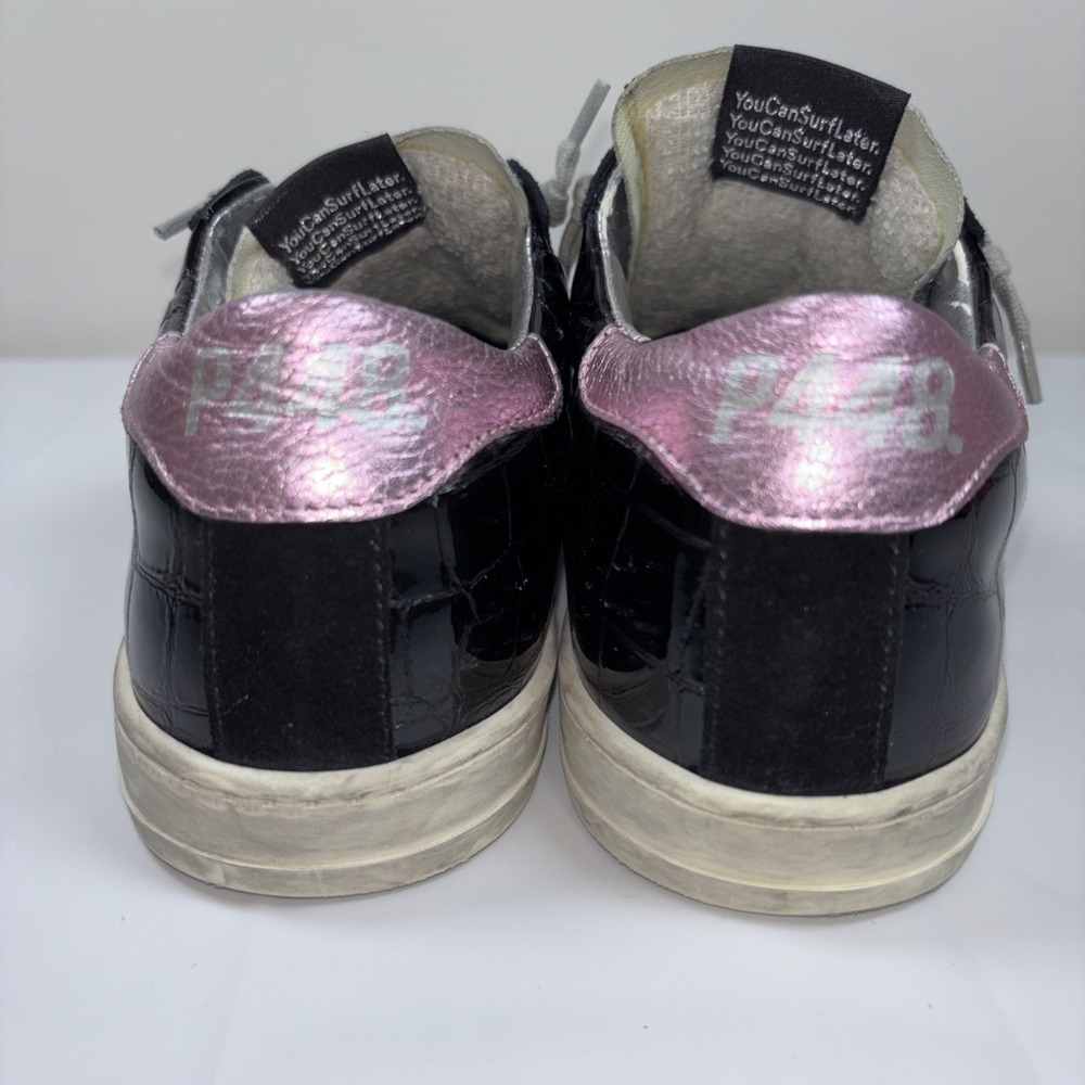 P448 Women John Embossed Patent Leather Gillter Lace Up Sneakers Sz 37/7 Comfort - Picture 5 of 16